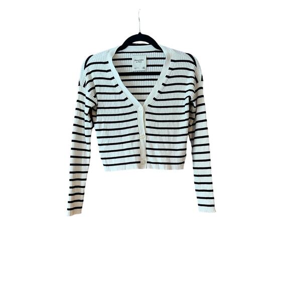 Abercrombie & Fitch Women's Striped Cropped Cardigan Sweater Black/White SZ XXS - Picture 1 of 9